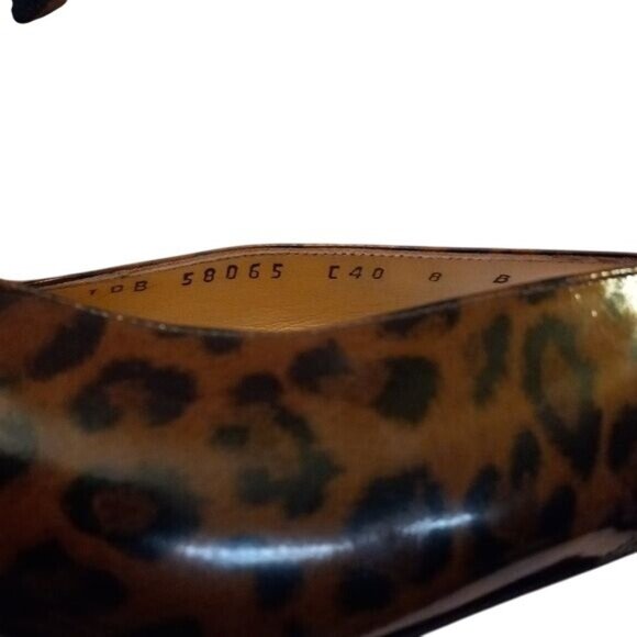 Salvatore Ferragamo C40 8 B Italy Leopard Print Patent Leather Slingback Heels - Picture 7 of 9